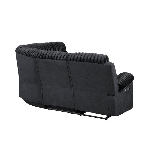 English Elm Plush Sectional with Led Underlighting Teddy Fabric Faux Leather Media Room Recliner Black B078S00756