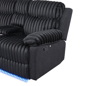 English Elm Plush Sectional with Led Underlighting Teddy Fabric Faux Leather Media Room Recliner Black B078S00756