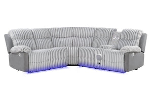 English Elm Plush Sectional with Led Underlighting Teddy Fabric Faux Leather Media Room Recliner Gray B078S00757