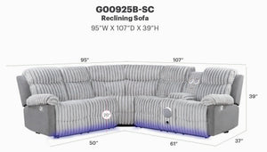 English Elm Plush Sectional with Led Underlighting Teddy Fabric Faux Leather Media Room Recliner Gray B078S00757