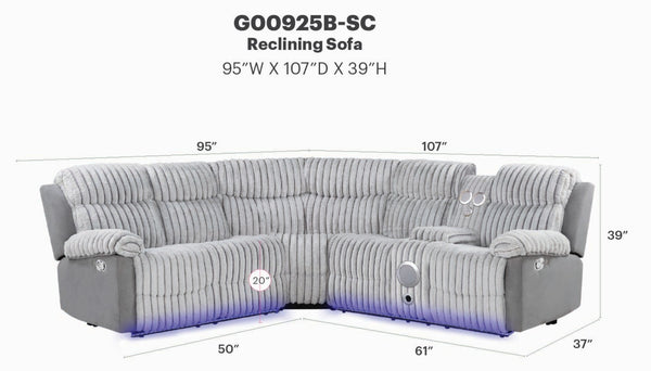 English Elm Plush Sectional with Led Underlighting Teddy Fabric Faux Leather Media Room Recliner Gray B078S00757