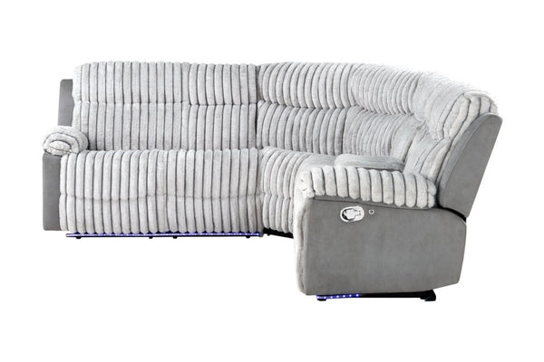 English Elm Plush Sectional with Led Underlighting Teddy Fabric Faux Leather Media Room Recliner Gray B078S00757