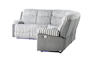 English Elm Plush Sectional with Led Underlighting Teddy Fabric Faux Leather Media Room Recliner Gray B078S00757