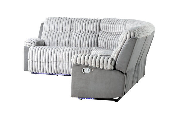 English Elm Plush Sectional with Led Underlighting Teddy Fabric Faux Leather Media Room Recliner Gray B078S00757
