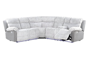 English Elm Plush Sectional with Led Underlighting Teddy Fabric Faux Leather Media Room Recliner Gray B078S00757