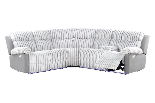 English Elm Plush Sectional with Led Underlighting Teddy Fabric Faux Leather Media Room Recliner Gray B078S00757