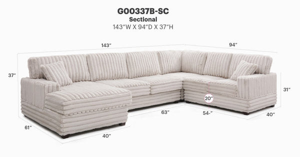 English Elm Tampa Low Profile Sectional with Plush Oversized Cushions for Spacious Living Rooms B078S00758