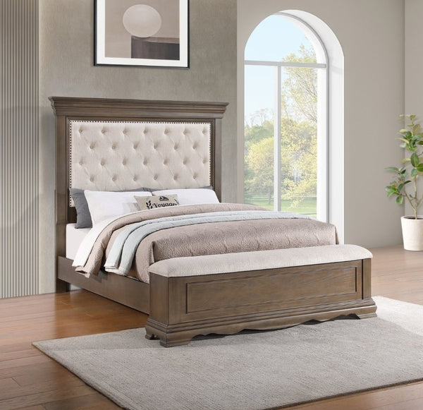 English Elm Stirling Mansion Tufted Chenille Full Bed with Nailhead Trim and Storage Footboard B078S00759