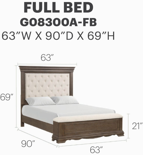 English Elm Stirling Mansion Tufted Chenille Full Bed with Nailhead Trim and Storage Footboard B078S00759
