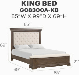 English Elm Stirling King Bed Mansion Tufted Chenille Headboard with Storage Bench Footboard B078S00760