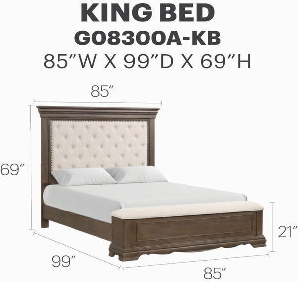 English Elm Stirling King Bed Mansion Tufted Chenille Headboard with Storage Bench Footboard B078S00760