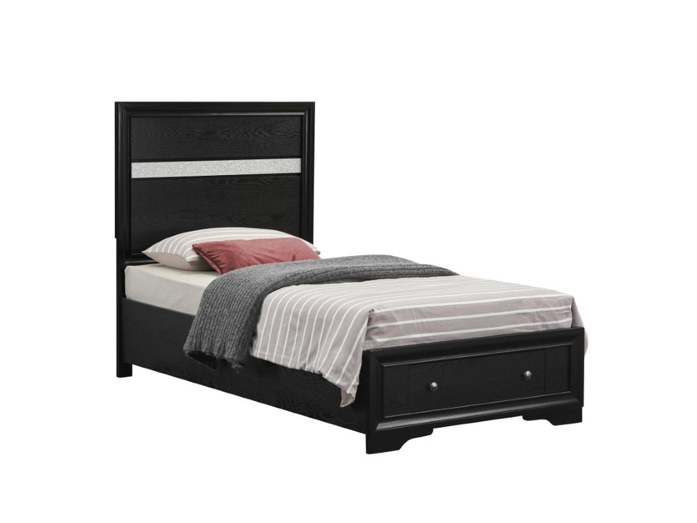 English Elm Madrid Twin Storage Bed Black Laminate Frame with Crystal Acrylic Trim Panel B078S00762