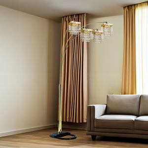 English Elm Black Four Arm Arc Floor Lamp with Crystal Adorned Shades for Living Room Ambiance B080P306247