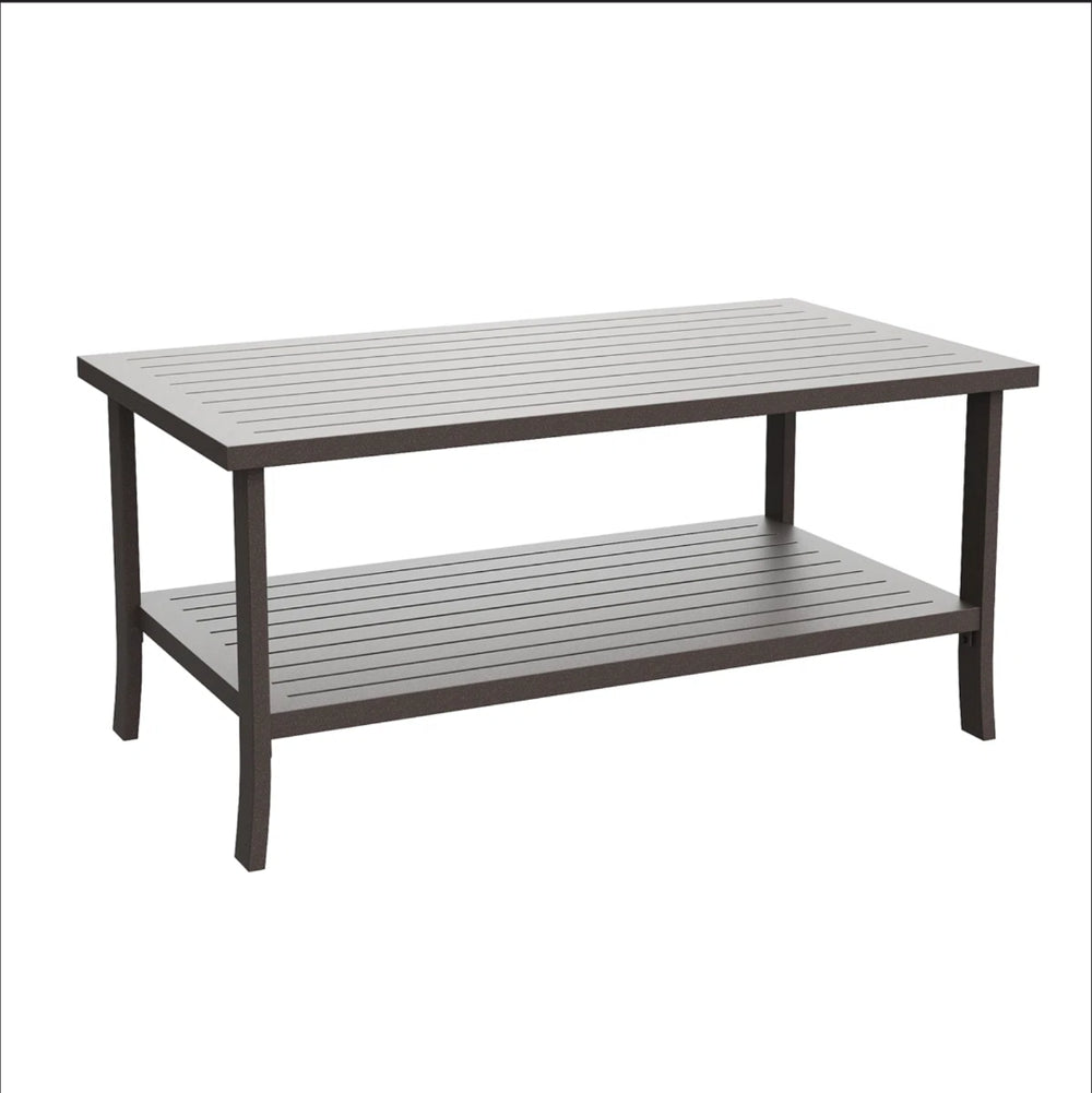 English Elm 37" Rectangular Two-tier Steel Outdoor Coffee Table with Open Shelf for Patio Decks B082P455159