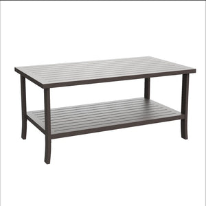 English Elm 37" Rectangular Two-tier Steel Outdoor Coffee Table with Open Shelf for Patio Decks B082P455159