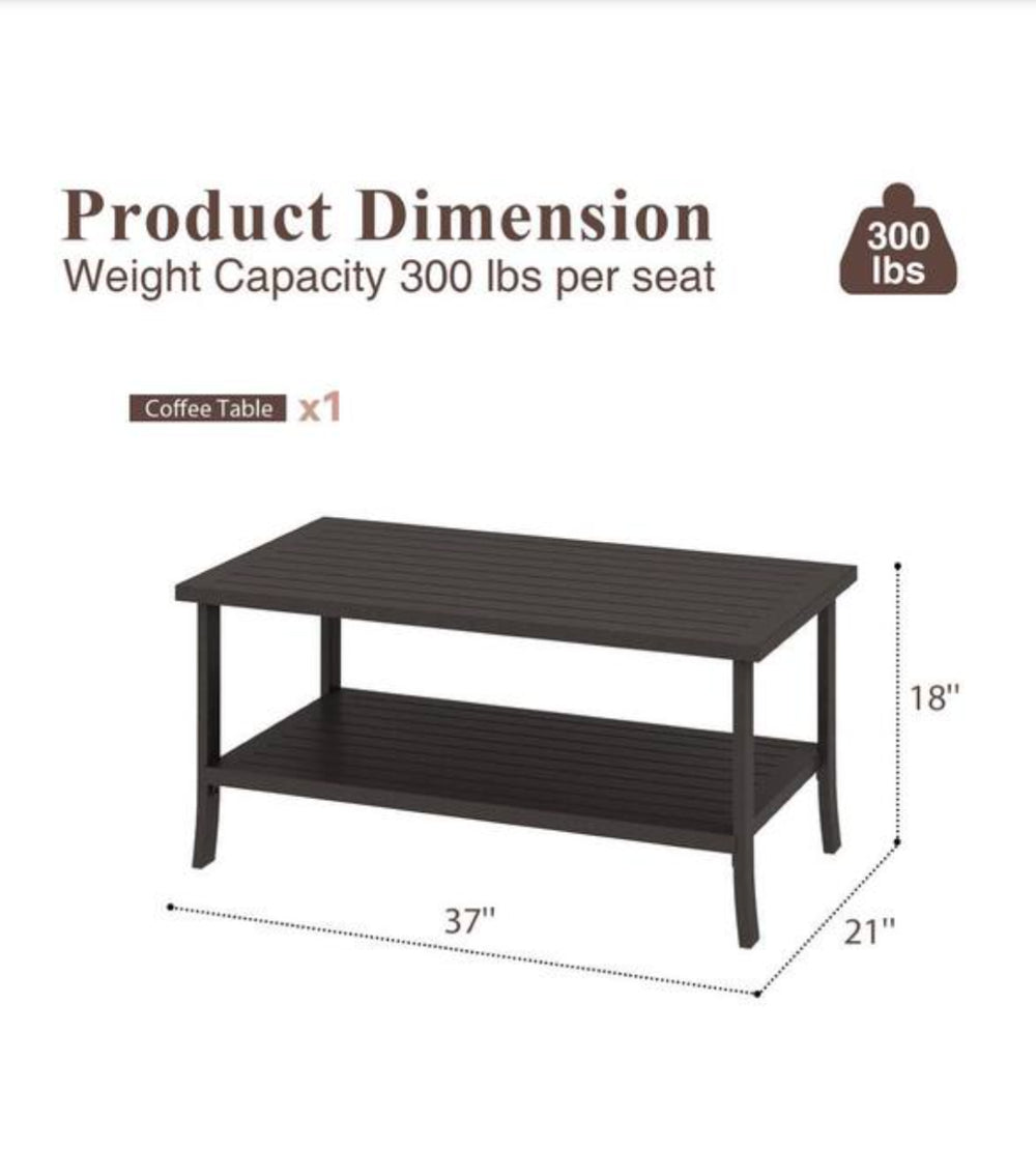 English Elm 37" Rectangular Two-tier Steel Outdoor Coffee Table with Open Shelf for Patio Decks B082P455159