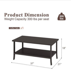 English Elm 37" Rectangular Two-tier Steel Outdoor Coffee Table with Open Shelf for Patio Decks B082P455159
