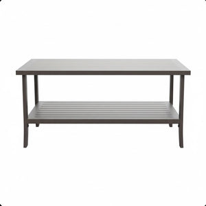 English Elm 37" Rectangular Two-tier Steel Outdoor Coffee Table with Open Shelf for Patio Decks B082P455159
