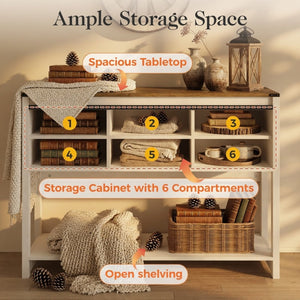 English Elm 46" Farmhouse Console Table Herringbone Barn Door Storage Entryway Organizer White+Oak B082P514958