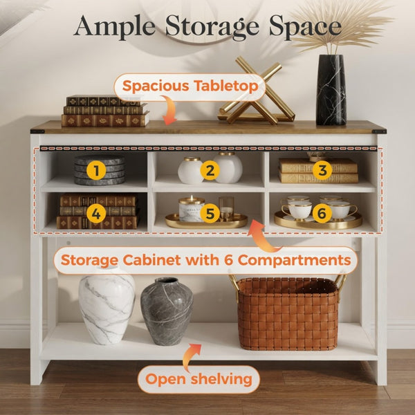 English Elm 46" Farmhouse Console Table Herringbone Barn Door Storage Entryway Organizer White+Oak B082P514958