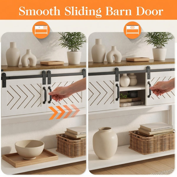 English Elm 46" Farmhouse Console Table Herringbone Barn Door Storage Entryway Organizer White+Oak B082P514958