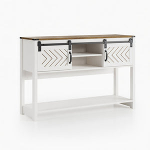 English Elm 46" Farmhouse Console Table Herringbone Barn Door Storage Entryway Organizer White+Oak B082P514958