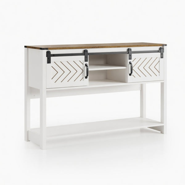 English Elm 46" Farmhouse Console Table Herringbone Barn Door Storage Entryway Organizer White+Oak B082P514958