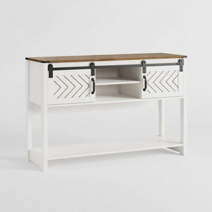 English Elm 46" Farmhouse Console Table Herringbone Barn Door Storage Entryway Organizer White+Oak B082P514958
