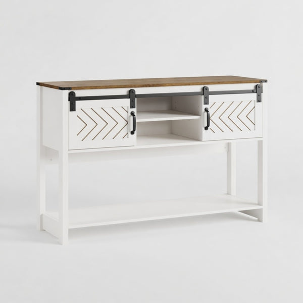 English Elm 46" Farmhouse Console Table Herringbone Barn Door Storage Entryway Organizer White+Oak B082P514958