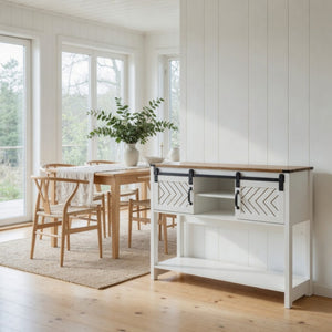 English Elm 46" Farmhouse Console Table Herringbone Barn Door Storage Entryway Organizer White+Oak B082P514958
