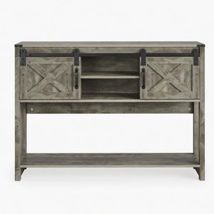 English Elm 46" Farmhouse Console Table Herringbone Barn Door Foyer Storage Organizer Light Grey B082P514959