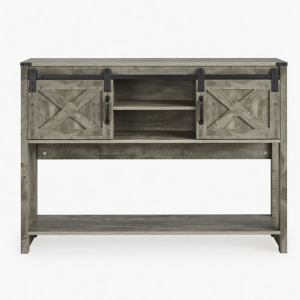 English Elm 46" Farmhouse Console Table Herringbone Barn Door Foyer Storage Organizer Light Grey B082P514959