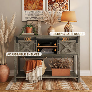 English Elm 46" Farmhouse Console Table Herringbone Barn Door Foyer Storage Organizer Light Grey B082P514959