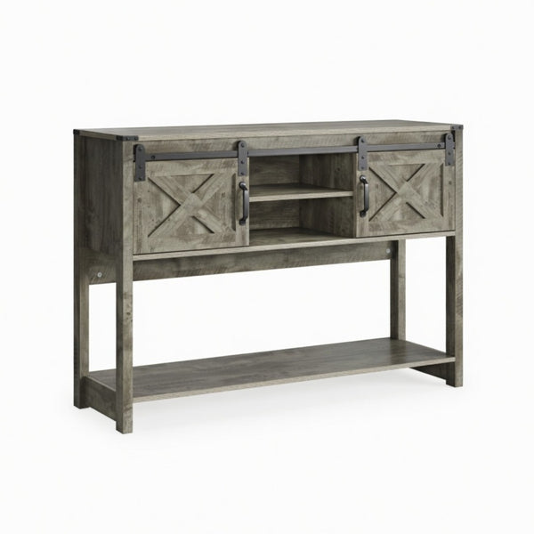 English Elm 46" Farmhouse Console Table Herringbone Barn Door Foyer Storage Organizer Light Grey B082P514959