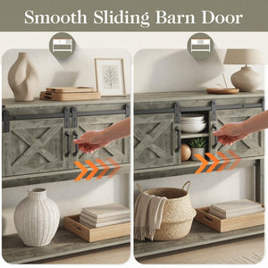 English Elm 46" Farmhouse Console Table Herringbone Barn Door Foyer Storage Organizer Light Grey B082P514959