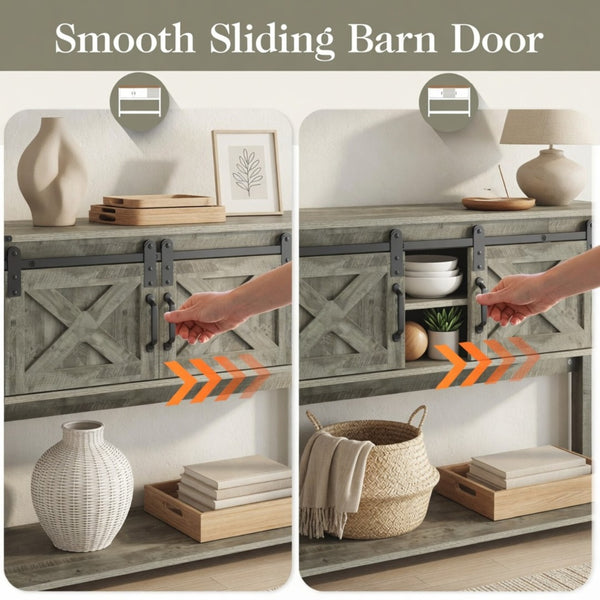 English Elm 46" Farmhouse Console Table Herringbone Barn Door Foyer Storage Organizer Light Grey B082P514959