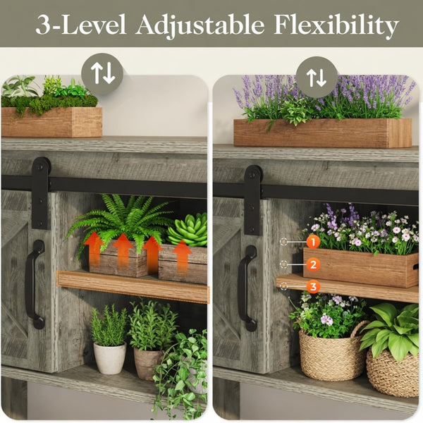 English Elm 46" Farmhouse Console Table Herringbone Barn Door Foyer Storage Organizer Light Grey B082P514959