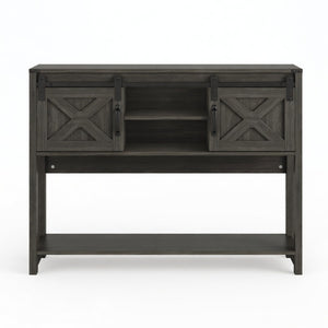 English Elm 46" Farmhouse Console Table Herringbone Barn Door Foyer Storage Organizer Dark Grey B082P514960