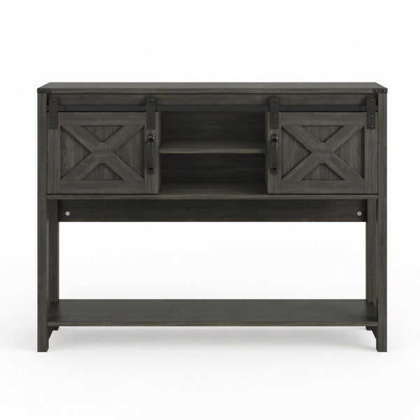 English Elm 46" Farmhouse Console Table Herringbone Barn Door Foyer Storage Organizer Dark Grey B082P514960