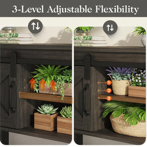 English Elm 46" Farmhouse Console Table Herringbone Barn Door Foyer Storage Organizer Dark Grey B082P514960