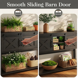 English Elm 46" Farmhouse Console Table Herringbone Barn Door Foyer Storage Organizer Dark Grey B082P514960
