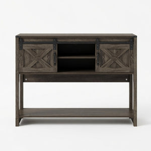 English Elm 46" Farmhouse Console Table Herringbone Barn Door Foyer Storage Organizer Dark Grey B082P514960