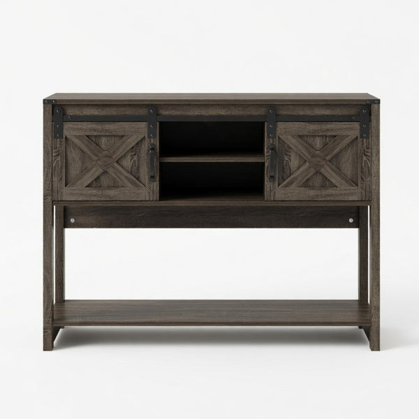 English Elm 46" Farmhouse Console Table Herringbone Barn Door Foyer Storage Organizer Dark Grey B082P514960