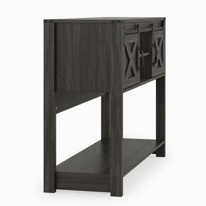 English Elm 46" Farmhouse Console Table Herringbone Barn Door Foyer Storage Organizer Dark Grey B082P514960