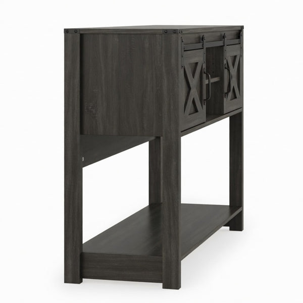 English Elm 46" Farmhouse Console Table Herringbone Barn Door Foyer Storage Organizer Dark Grey B082P514960