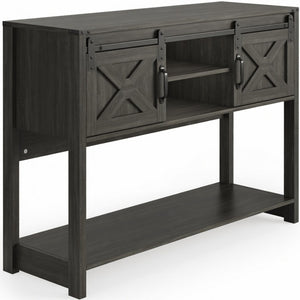 English Elm 46" Farmhouse Console Table Herringbone Barn Door Foyer Storage Organizer Dark Grey B082P514960