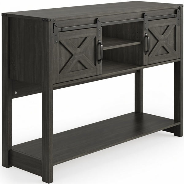 English Elm 46" Farmhouse Console Table Herringbone Barn Door Foyer Storage Organizer Dark Grey B082P514960