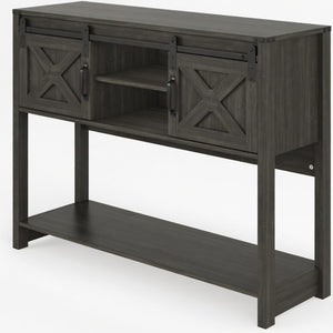 English Elm 46" Farmhouse Console Table Herringbone Barn Door Foyer Storage Organizer Dark Grey B082P514960