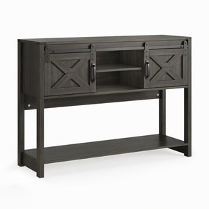 English Elm 46" Farmhouse Console Table Herringbone Barn Door Foyer Storage Organizer Dark Grey B082P514960