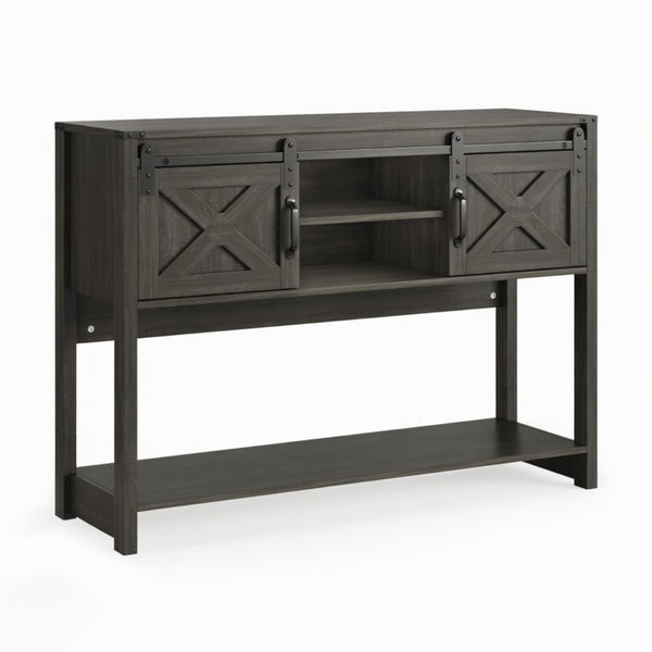 English Elm 46" Farmhouse Console Table Herringbone Barn Door Foyer Storage Organizer Dark Grey B082P514960